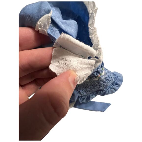 Vintage 80s Baby Blue Dress with Embroidered Front & Lace Detail - Picture 7 of 7